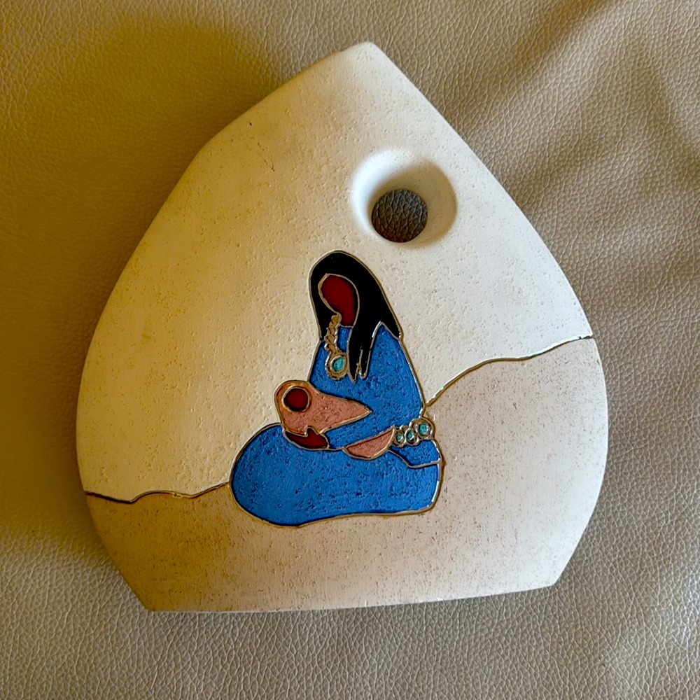 Southwest Sand Pottery Vase The Mother & Child Signed